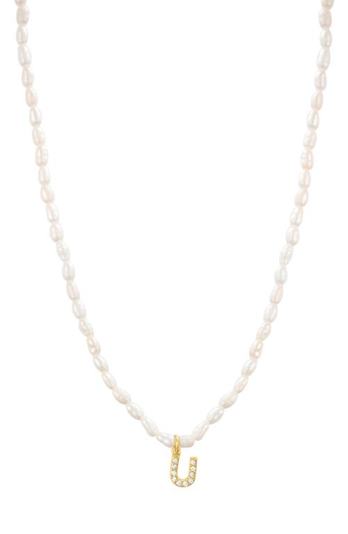 Initial Freshwater Pearl Beaded Necklace in White - U