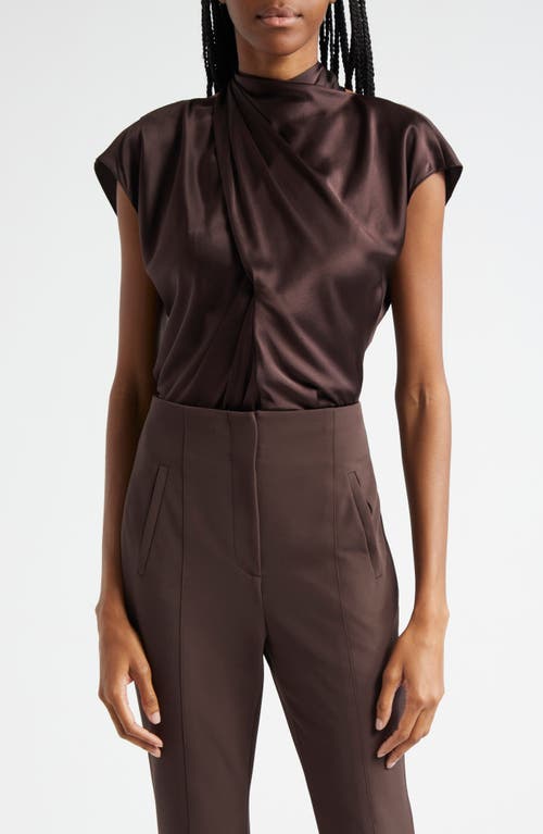 Veronica Beard Leilany High Neck Draped Top In Dark Chocolate
