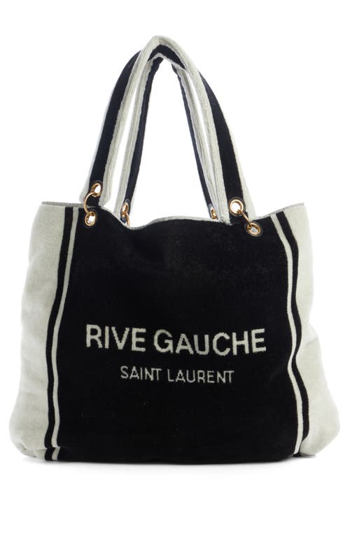 Shop Saint Laurent Rive Gauche Noe Terrycloth Towel Tote In Nero/bianco/nero