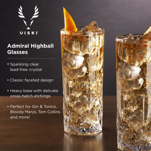 Viski Admiral Crystal Highball Glasses Set Of 4 In Clear