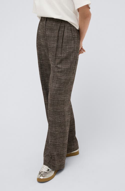 Shop Kenneth Cole Glen Plaid Pleated High Waist Wide Leg Pants In Deep Bark Multi