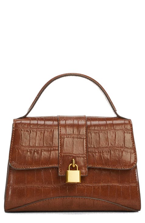 Brown Leather Croc Patterned Grab Bag