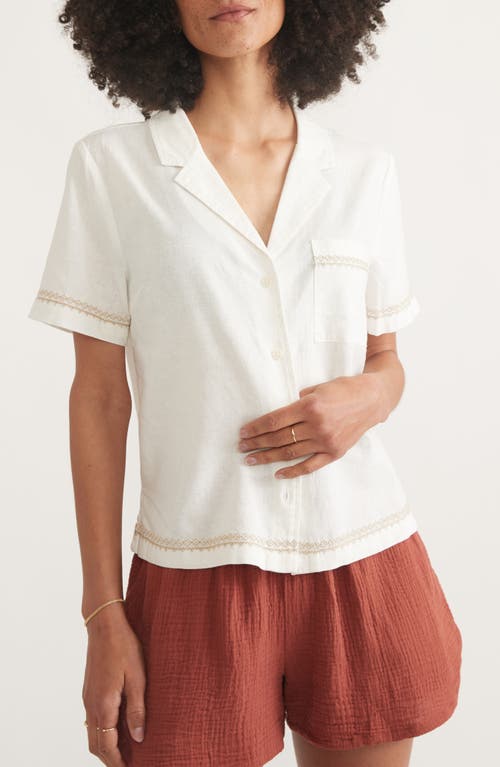 Lucy Embroidered Short Sleeve Hemp Blend Button-Up Resort Shirt in Natural