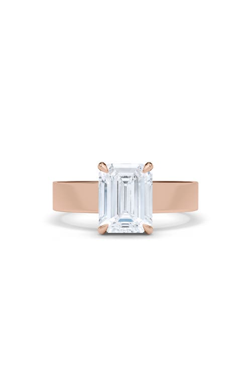 Shop Hautecarat Emerald Cut Cigar Lab Created Diamond Ring In 3.00ctw 18k Rose Gold