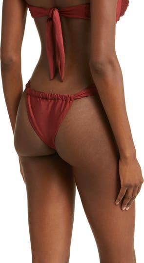 Valle Ruched Thong Bikini Bottoms in Stone