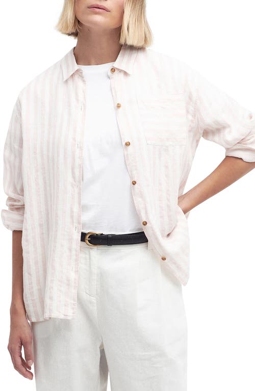 Annie Stripe Linen Button-Up Shirt in Primrose Pink