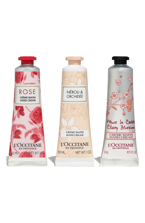 L'Occitane Floral Hand Cream Trio Set USD $29 Value in Pink Floral