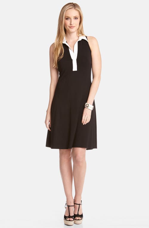 Contrast Placket Fit & Flare Shirtdress in Black/White
