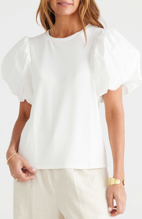 Brave+True Gabby Puff Sleeve Mixed Media Top in White