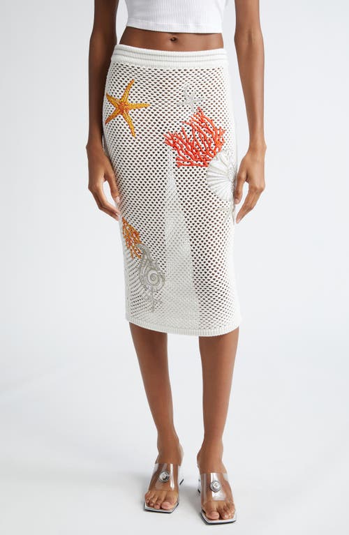 Versace Coral Embroidered Open Stitch Cotton Skirt in Ivory at Nordstrom, Size 6 Us