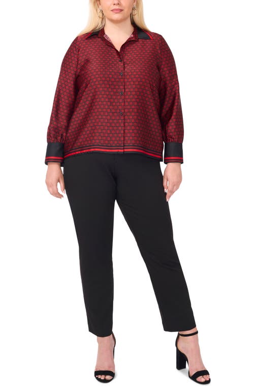 Shop Halogenr Halogen(r) Border Print Button-up Shirt In Rich Black/red