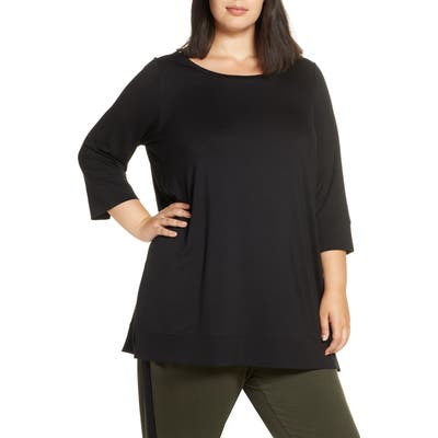 Plus Size Eileen Fisher Ballet Neck Tunic Top, Black