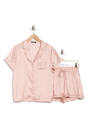 Tart Dixie Charmeuse Short Sleeve Button-up Shirt & Shorts Pajamas In Mauve Shadow Stripe