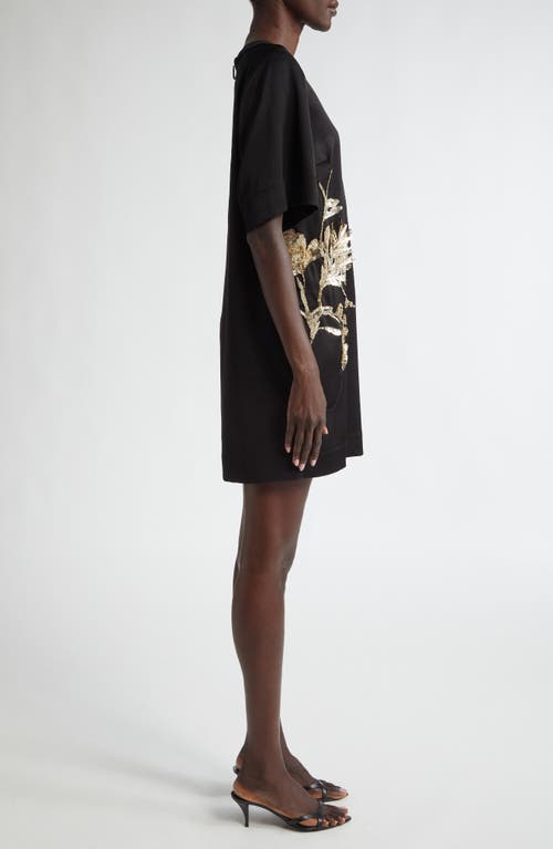 Shop Jason Wu Collection Embellished Hammered Satin Shift Minidress In Black