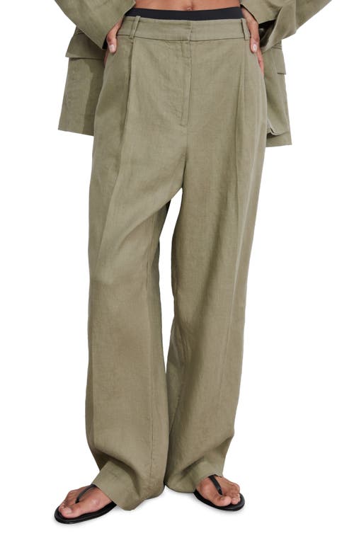 Shop & Other Stories Wide Leg Linen Pants In Khaki Green Medium D