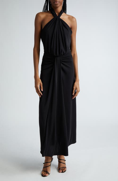 Cinq à Sept Kaily Gathered Drape Halter Maxi Dress in Navy