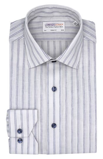 Shop Lorenzo Uomo Trim Fit Double Stripe Dress Shirt In White/light Blue