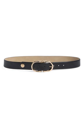 Vince Camuto Centerbar Buckle Faux Leather Belt In Black Gold