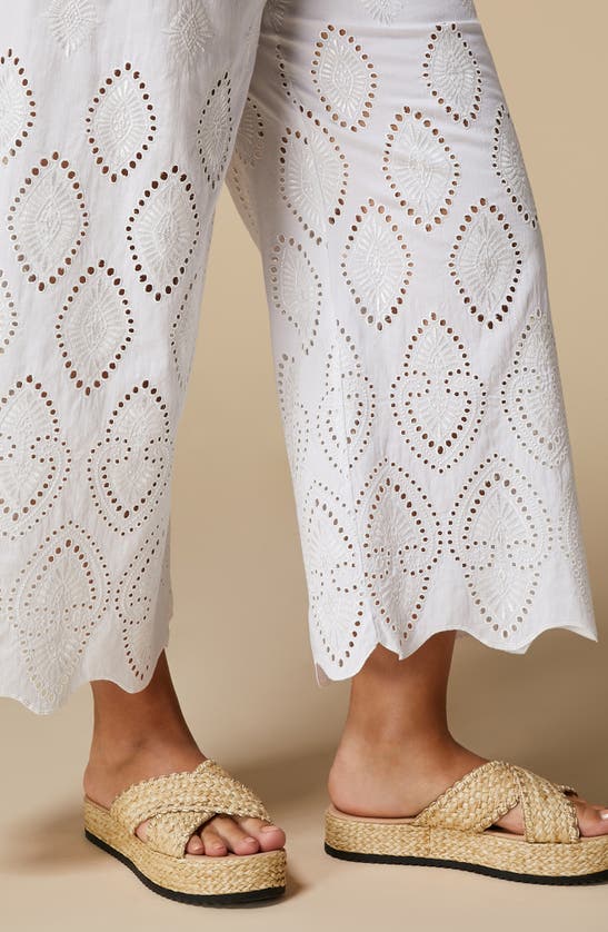 Shop Marina Rinaldi Aggravi Embroidered Wide Leg Linen Pants In Milk