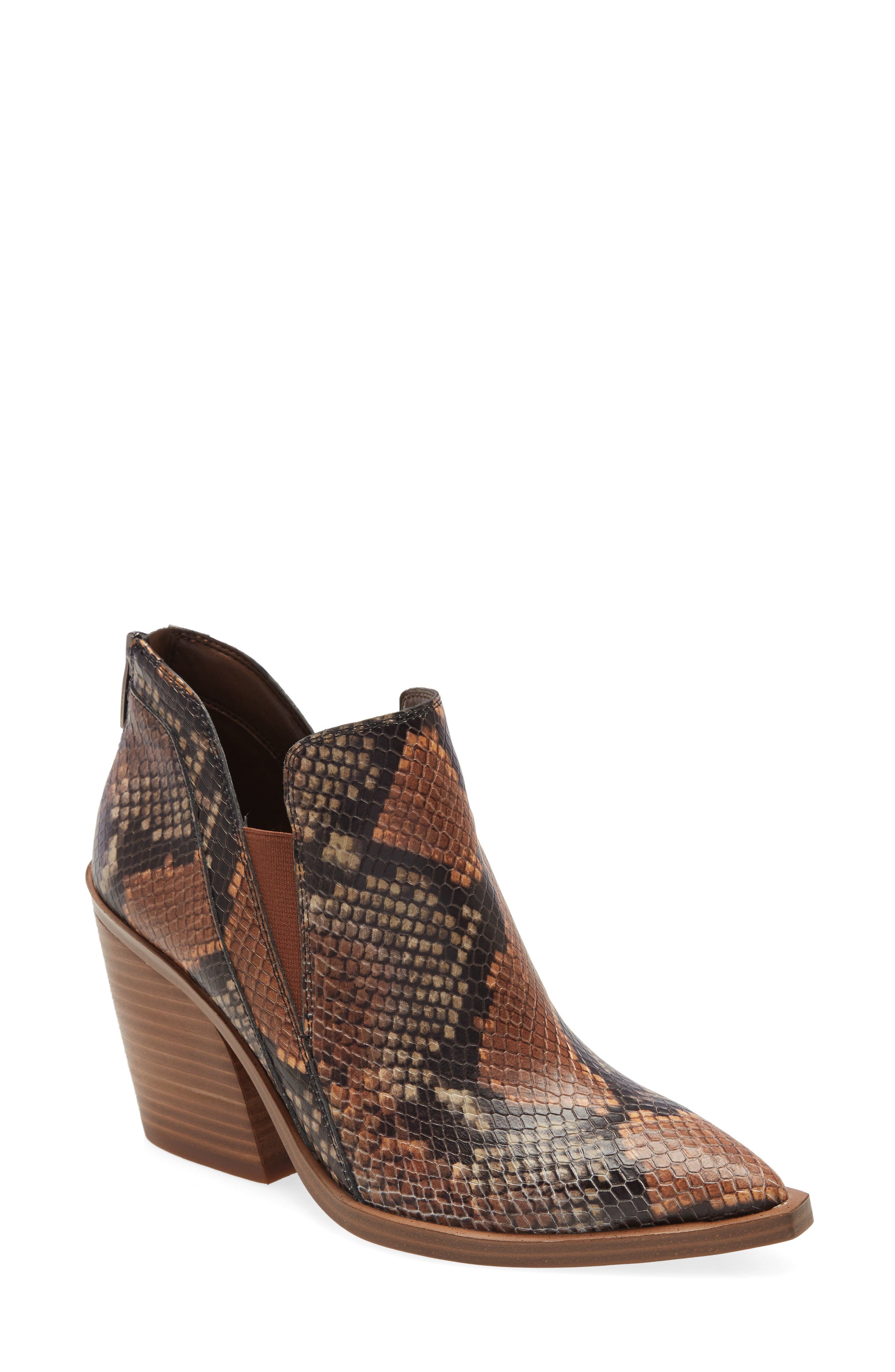 Vince Camuto Gradina Block Heel Bootie In Tostada Snake Print Leather ...