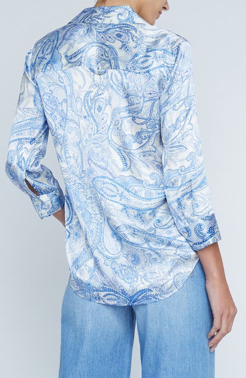 Shop L Agence L'agence Dani Paisley Print Silk Button-up Shirt In Ivory/blue Decorated Paisley