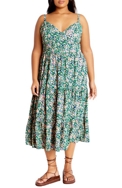 Shop City Chic Ditsy Floral Midi Sundress In Green Fields