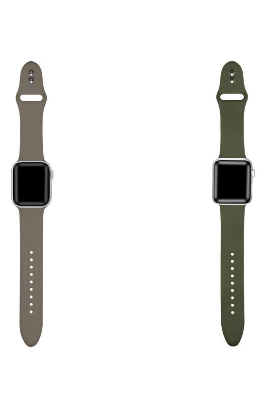 Shop The Posh Tech Assorted 2-pack Silicone Apple Watch® Watchbands In Coffee/ Green