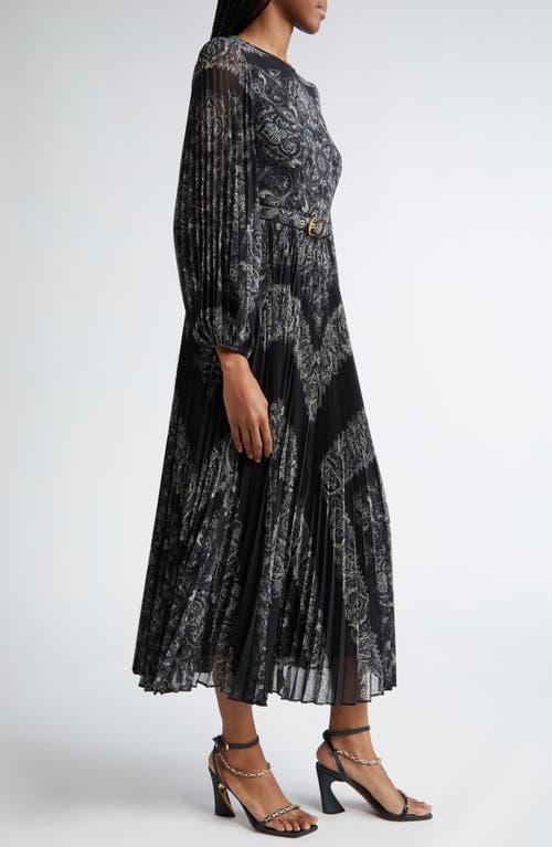 Shop Zimmermann Sunray Long Sleeve Pleated Georgette Dress In Black Paisley