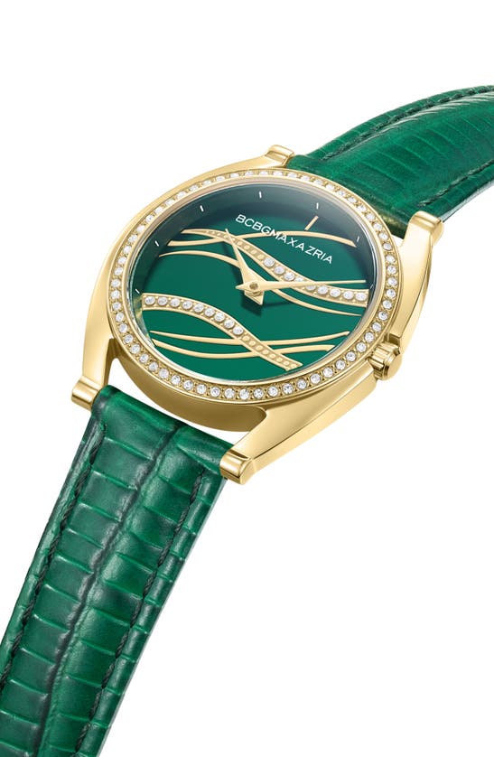 Shop Bcbg Max Azria Classic Mother Of Pearl Dial Leather Strap Watch, 33.8mm In Green