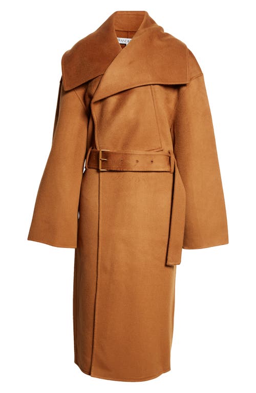 Shop Jw Anderson Belted Oversize Wool Wrap Coat In Tobacco