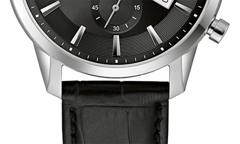 Bulova Men's Chronograph Classic Sutton Black Leather Strap Watch 41mm In Silverone
