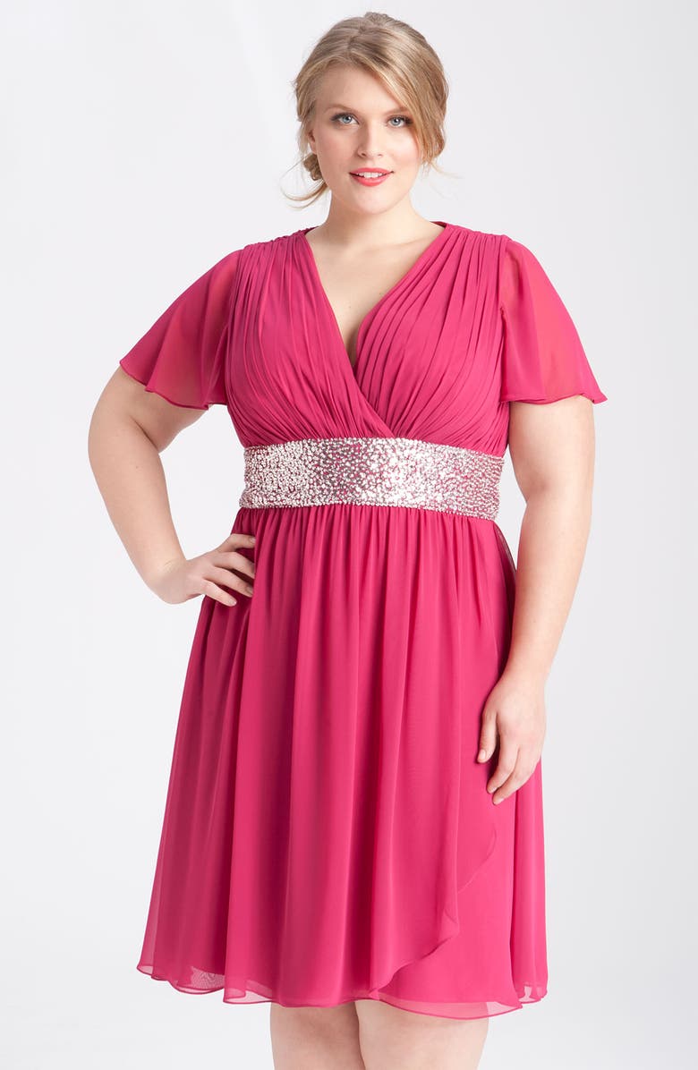 JS Boutique Sequined Flutter Sleeve Chiffon Dress (Plus) | Nordstrom