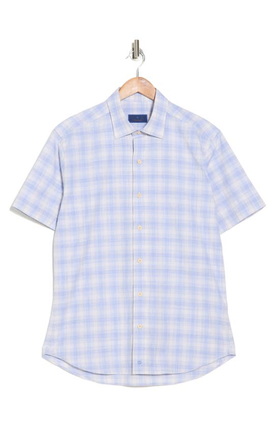 David Donahue Check Poplin Casual Short Sleeve Cotton Button-up Shirt In Blue