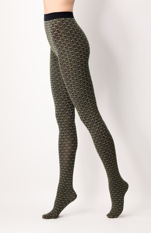 Oroblu Tiny Patterns Tights in Military/Peony 