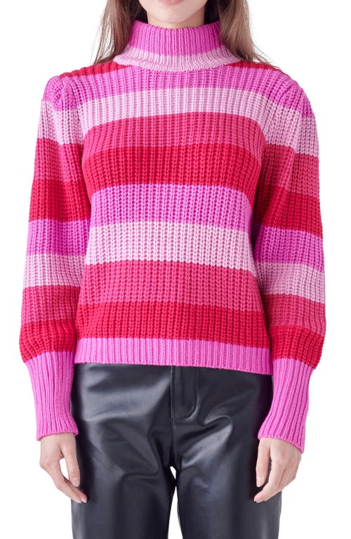 English Factory Stripe Turtleneck Sweater Pink Multi at Nordstrom,