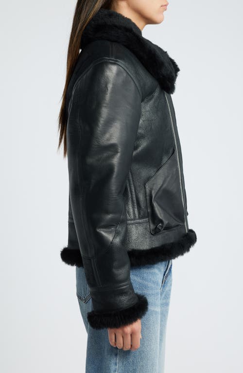 Schott Nyc B-3 Genuine Shearling Lined Leather Bomber Jacket In Ebony