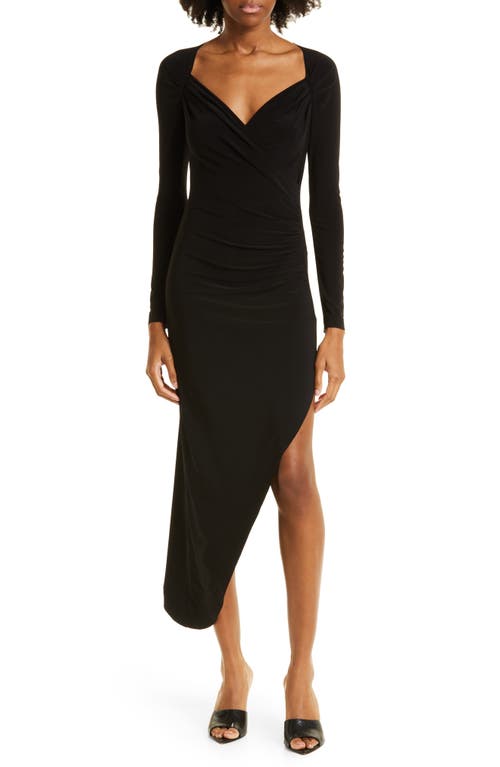 Norma Kamali Long Sleeve Asymmetric Hem Cocktail Dress in Black at Nordstrom, Size Xx-Small
