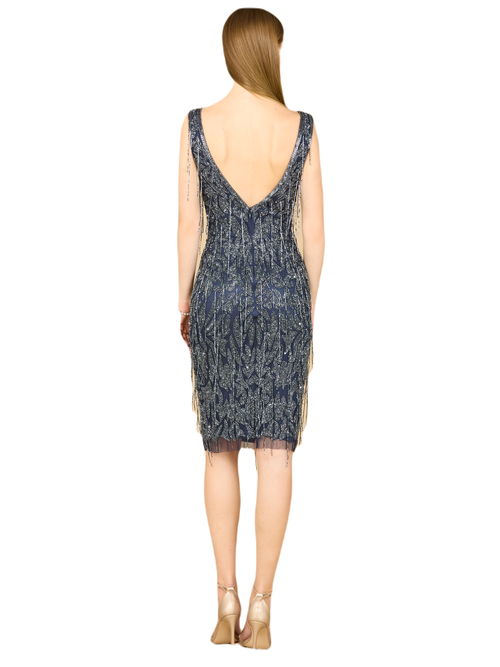 Lara New York Fringe Cocktail Dress In Navy