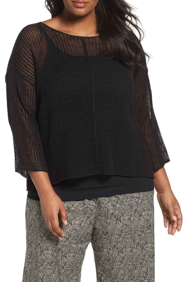 Eileen Fisher Organic Linen Mesh Knit Top (Plus Size) Nordstrom