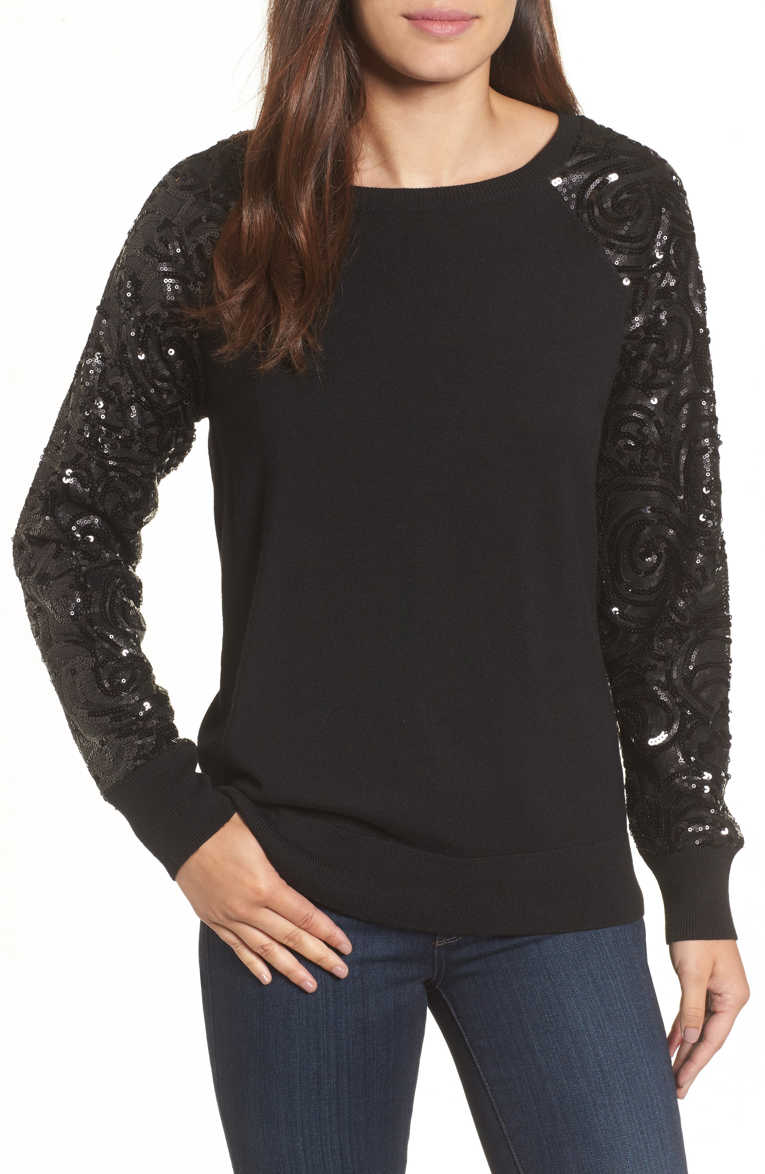 sweatshirt with sequin sleeves