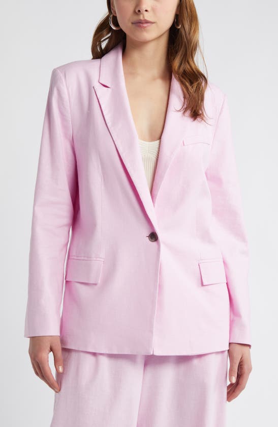 Shop Open Edit Linen Blend Blazer In Pink Pirouette