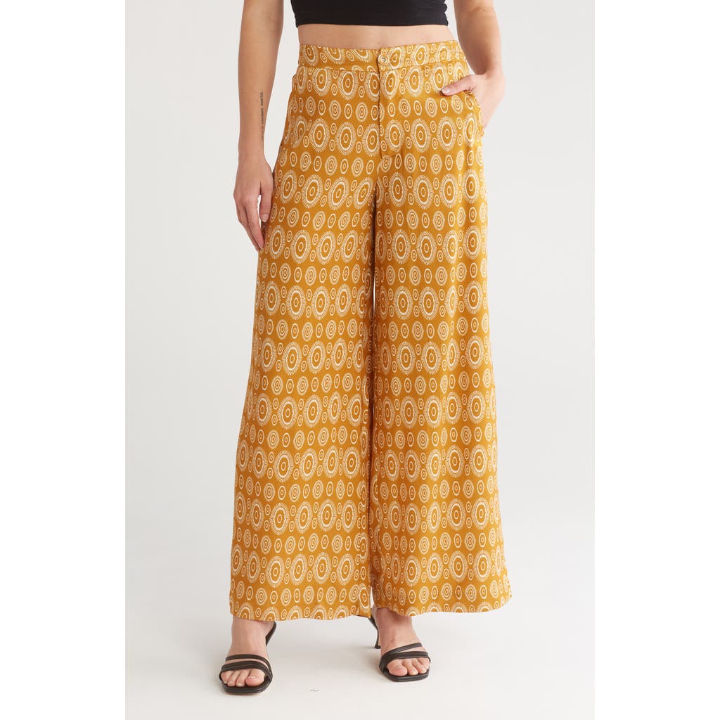 Shop Philosophy By Rpublic Clothing Scarf Print Wide Leg Pants In Mustard/ivory Print