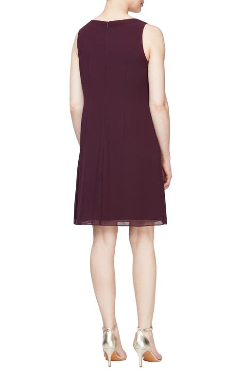 Shop Sl Fashions Slny Beaded Neck Sleeveless Sheath Dress With Jacket In Aubergine