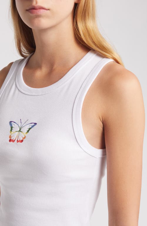 Shop Golden Hour Rainbow Butterfly Embroidered Cotton Tank In White