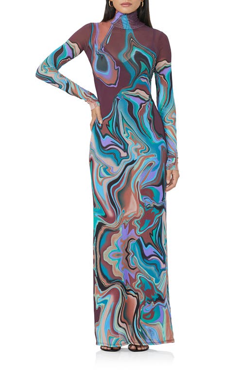 AFRM Billie Print Long Sleeve Semisheer Dress in Abstract Marble at Nordstrom, Size X-Small