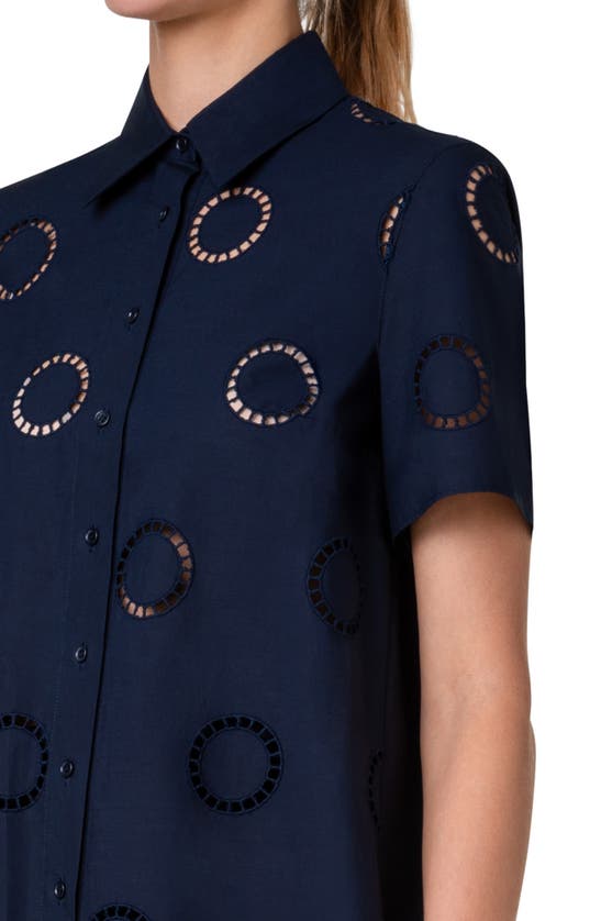 Shop Akris Punto Embroidered Eyelet Cotton Button-up Shirt In Navy