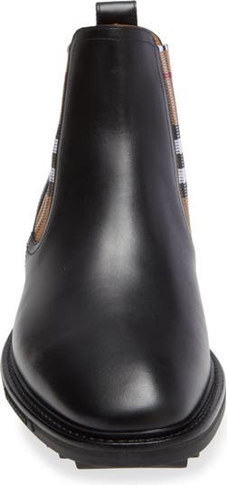 Vintage Check Detail Leather Chelsea Boots in Black/birch Brown - Men
