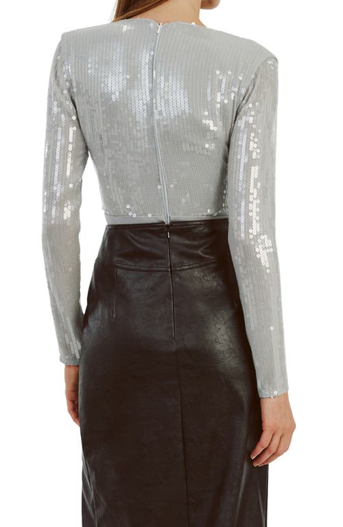 Shop Bardot Emelia Sequin Wrap Long Sleeve Bodysuit In Dove Grey