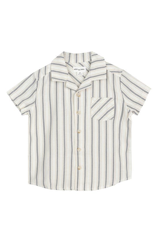 Shop Miles Baby Kids' Stripe Linen Blend Camp Shirt In Beige