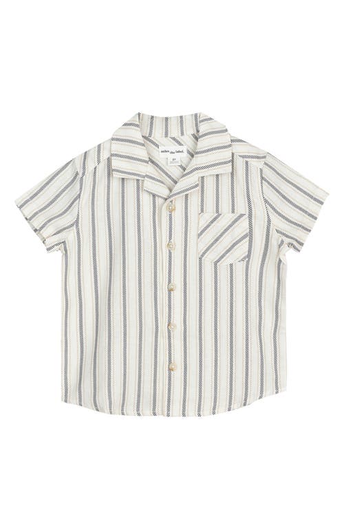 MILES BABY Kids' Stripe Linen Blend Camp Shirt Beige at Nordstrom,